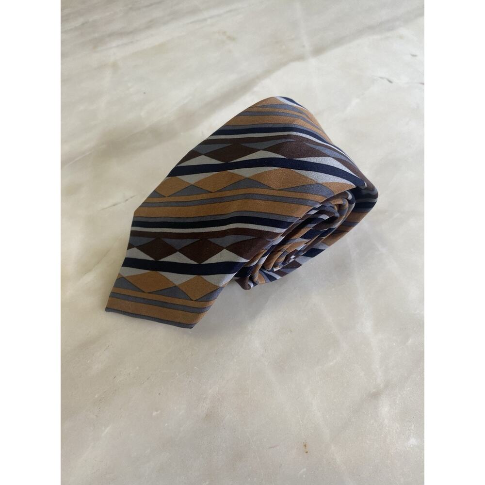 Brioni Brown Striped geometric Luxury Designer Silk Tie vintage Italy - Picture 2 of 6